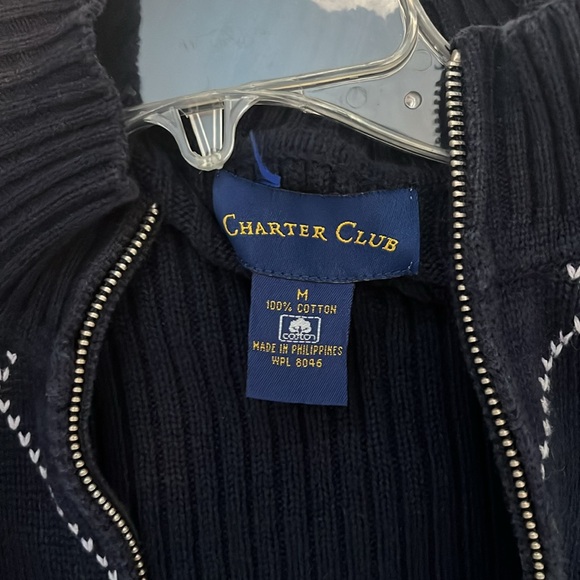 Navy argyle zip up sweater - Picture 2 of 2